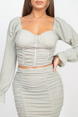 Sparkling Long Sleeves Ruching Back & Skirts Set | Mixtshop LLC