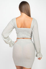 Sparkling Long Sleeves Ruching Back & Skirts Set | Mixtshop LLC