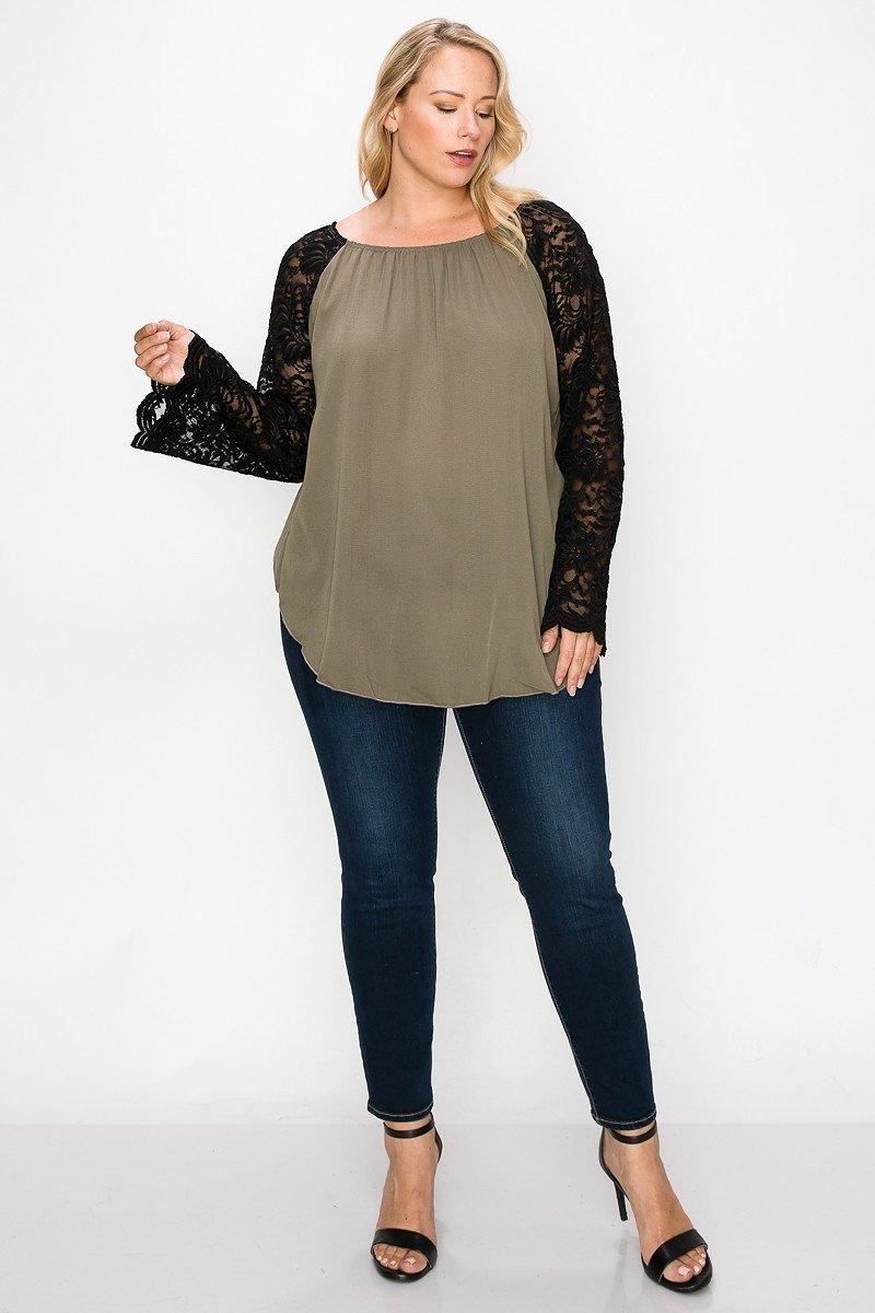 Solid Top Featuring Flattering Lace Bell Sleeves | Mixtshop LLC