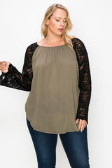 Solid Top Featuring Flattering Lace Bell Sleeves | Mixtshop LLC