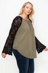 Solid Top Featuring Flattering Lace Bell Sleeves | Mixtshop LLC