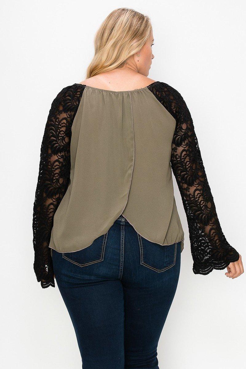 Solid Top Featuring Flattering Lace Bell Sleeves | Mixtshop LLC