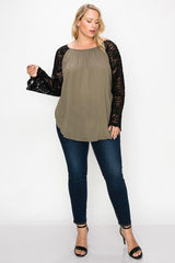 Solid Top Featuring Flattering Lace Bell Sleeves | Mixtshop LLC