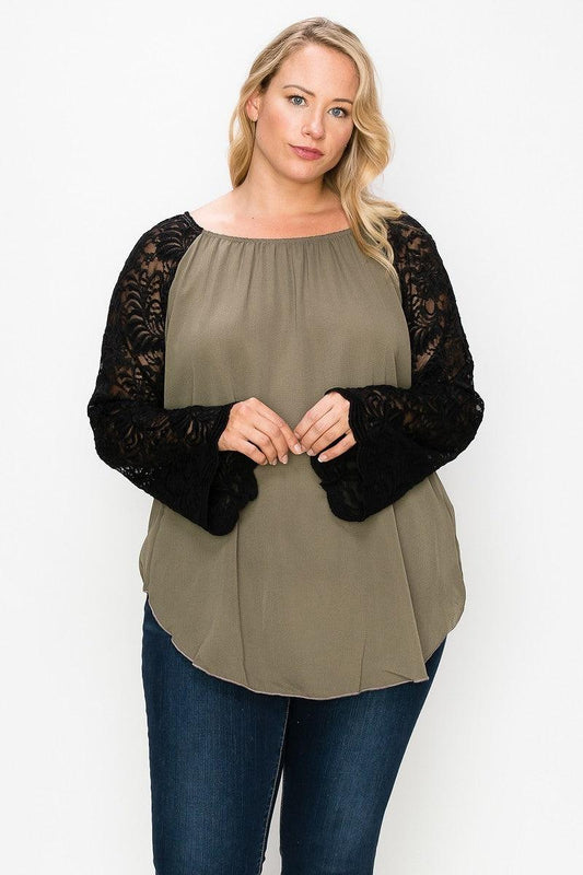 Solid Top Featuring Flattering Lace Bell Sleeves | Mixtshop LLC