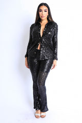 Sequin Button Down Shirt And Pant Set | Mixtshop LLC