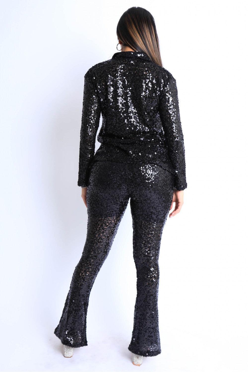 Sequin Button Down Shirt And Pant Set | Mixtshop LLC