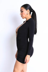 Colorblocked Deep V Collared Dress | Mixtshop LLC