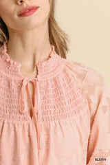 Jacquard Raglan Smocked Tie Neck Yoke Dress | Mixtshop LLC