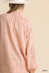 Jacquard Raglan Smocked Tie Neck Yoke Dress | Mixtshop LLC