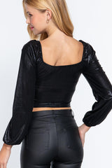 Long Slv Ruched Metallic Knit Top | Mixtshop LLC