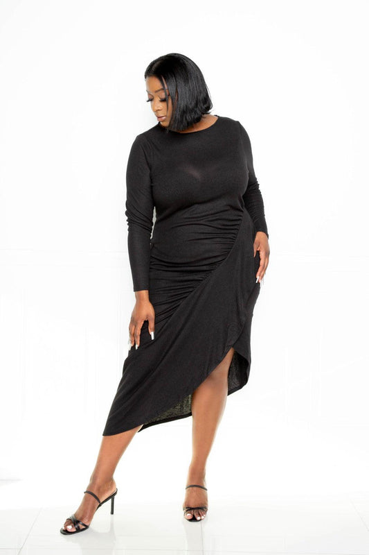 Asymmetrical Sweater Dress With Waterfall Ruffle | Mixtshop LLC