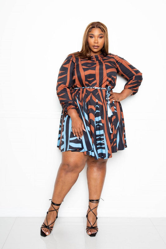 Mini Tie Waist Dress With Contrast Animal Print | Mixtshop LLC