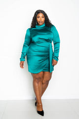 Satin Mock Neck Rouched Mini Dress | Mixtshop LLC
