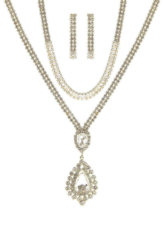 Crystal Dangle Tear Choker And Necklace Set | Mixtshop LLC