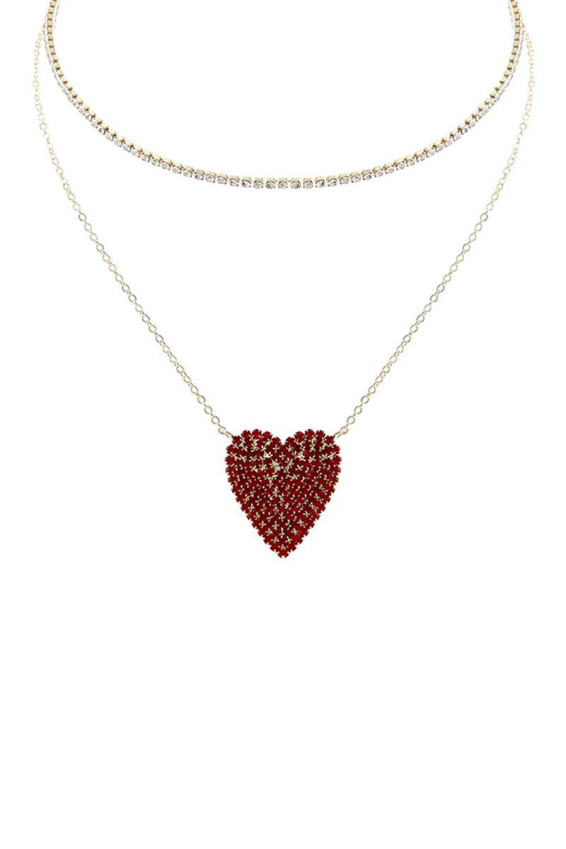 Rhinestone Heart Choker And Necklace Set | Mixtshop LLC