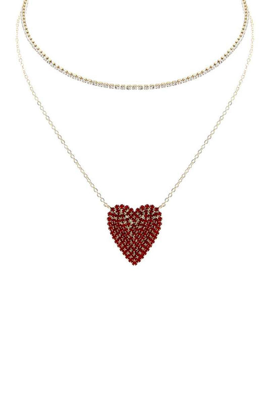 Rhinestone Heart Choker And Necklace Set | Mixtshop LLC