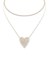 Rhinestone Heart Choker And Necklace Set | Mixtshop LLC