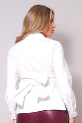 Long Sleeve Crossed Front Back Tie Button Down Cropped Shirt | Mixtshop LLC