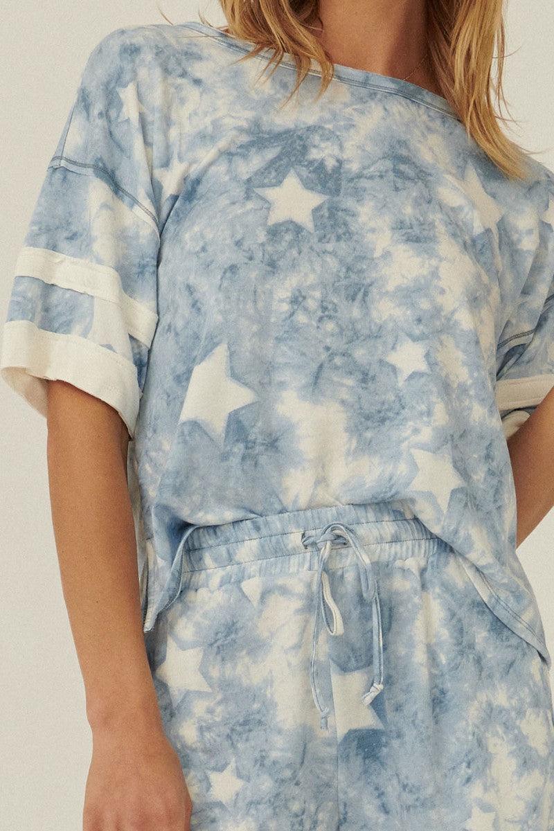 A Star-pattern Tie-dye Knit Top | Mixtshop LLC