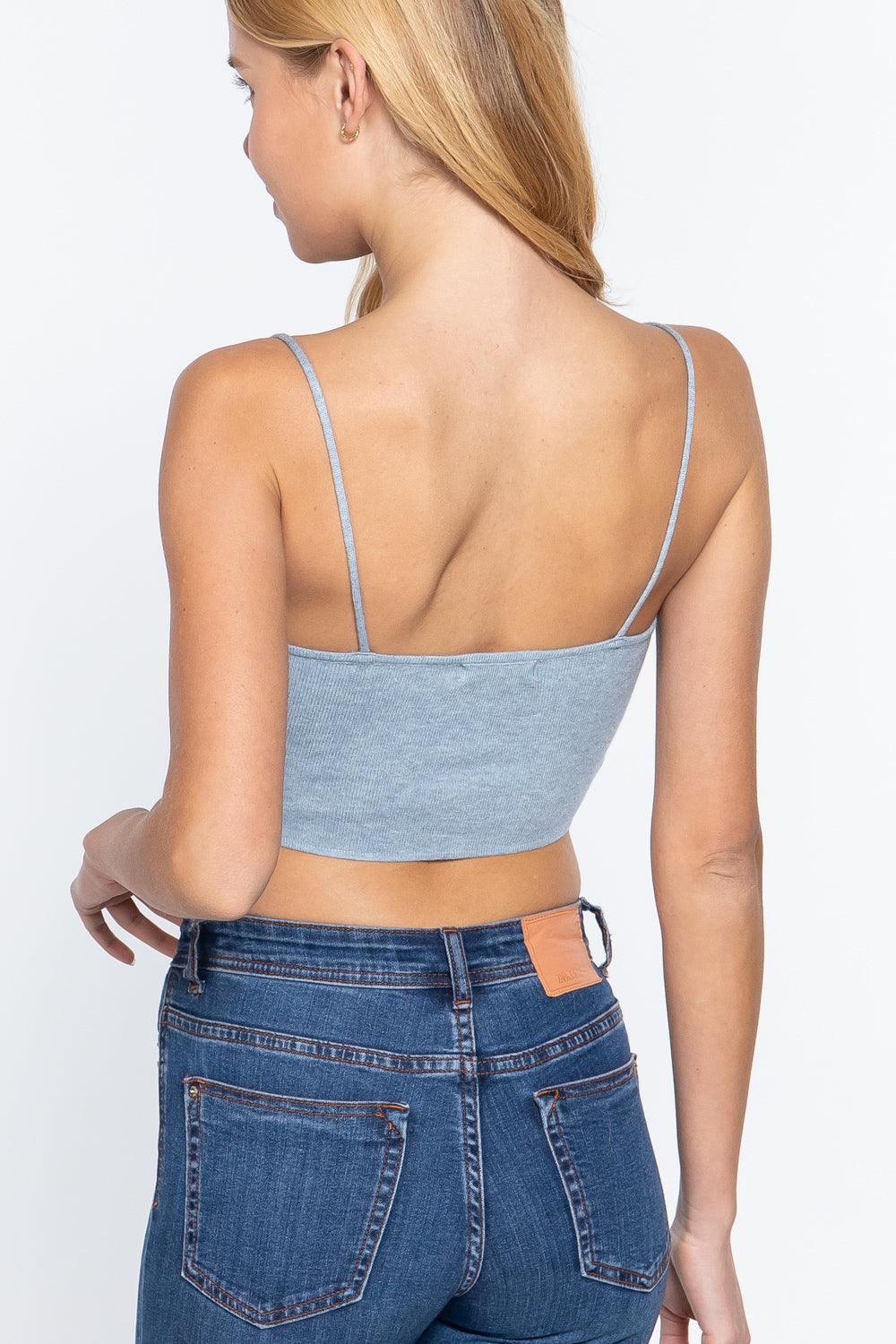 Front Ruched Detail Sweater Knit Crop Cami Top | Mixtshop LLC