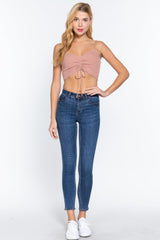 Front Ruched Detail Sweater Knit Crop Cami Top | Mixtshop LLC