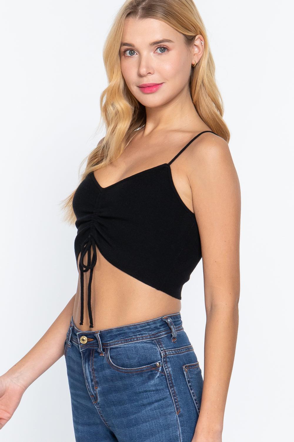 Front Ruched Detail Sweater Knit Crop Cami Top | Mixtshop LLC