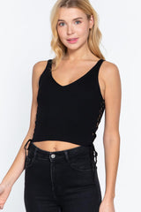 V-neck Side Ruched Sweater Top | Mixtshop LLC