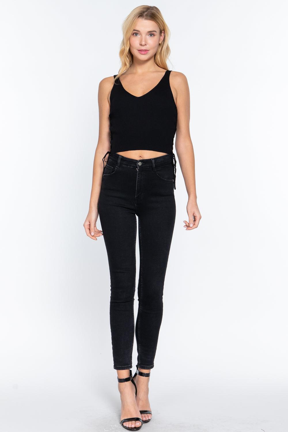 V-neck Side Ruched Sweater Top | Mixtshop LLC