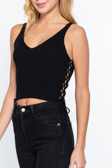 V-neck Side Ruched Sweater Top | Mixtshop LLC