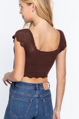 Short Sleeve V-neck Front Knot Detail Sweater Knit Crop Top | Mixtshop LLC