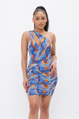 Printed One Shoulder Mini Dress | Mixtshop LLC