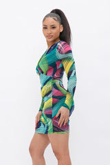 Long Sleeve Printed V-neck Dress | Mixtshop LLC