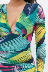 Long Sleeve Printed V-neck Dress | Mixtshop LLC