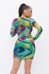 Long Sleeve Printed V-neck Dress | Mixtshop LLC