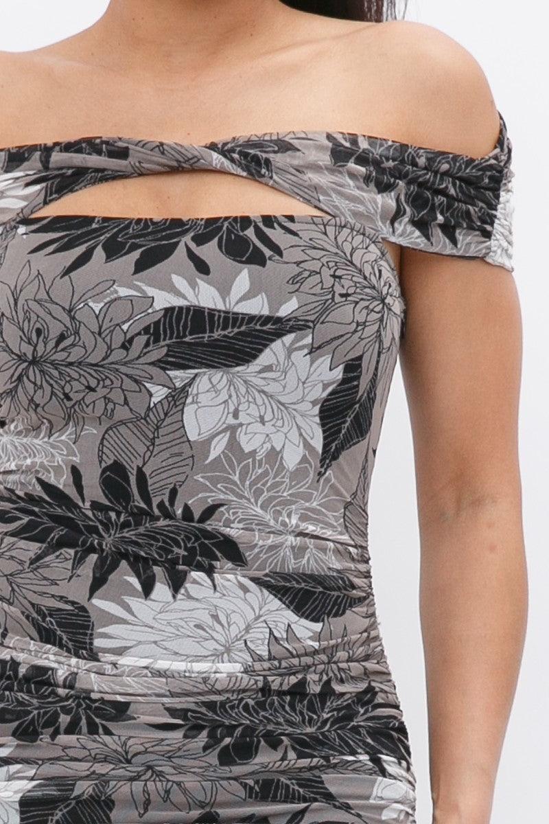 Printed Mesh Off Shoulder Dress | Mixtshop LLC