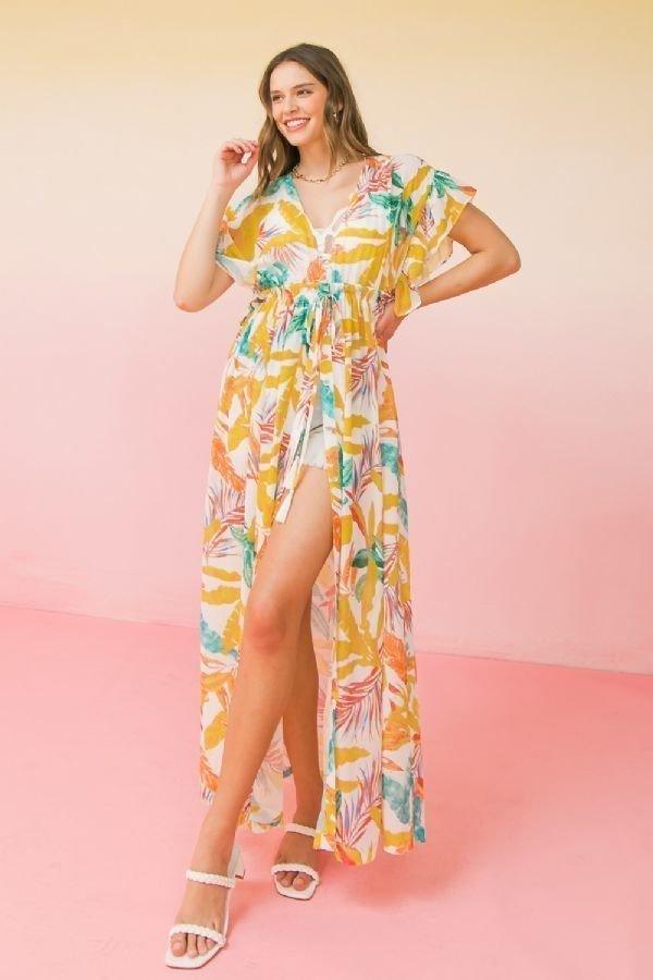 A Printed Woven Maxi Cover Up | Mixtshop LLC
