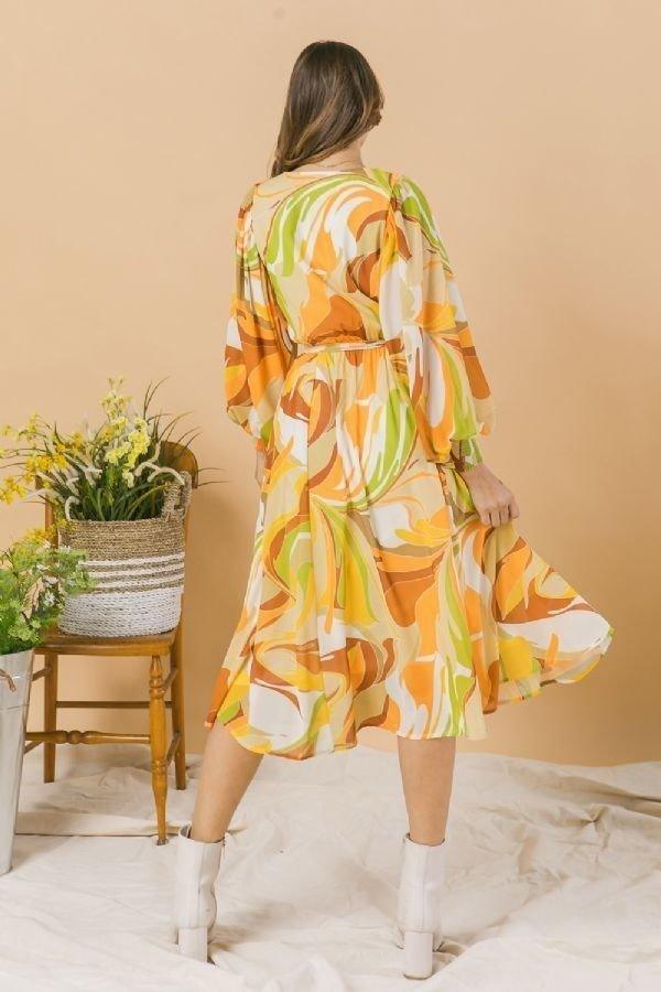 A Printed Woven Midi Dress | Mixtshop LLC