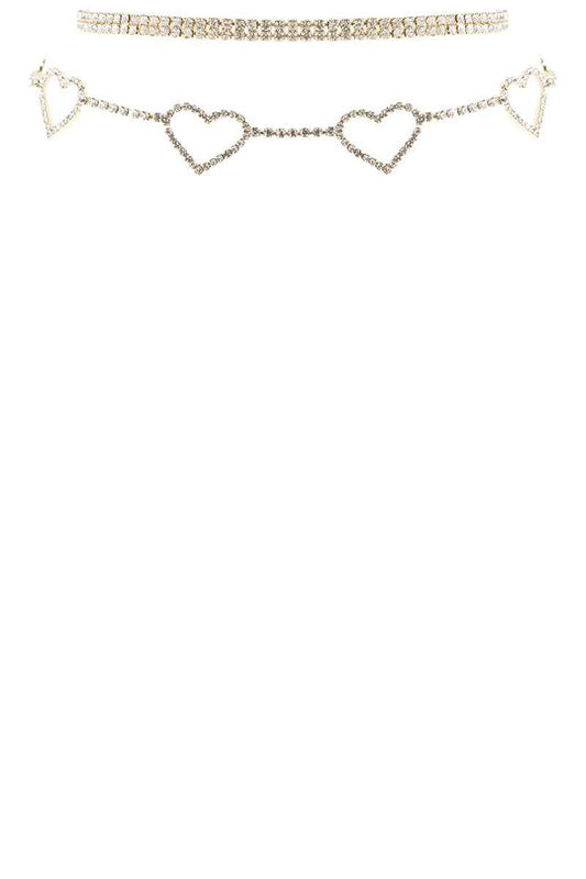 Rhinestone 5 Heart Choker Necklace | Mixtshop LLC