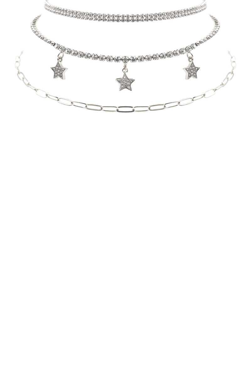 Rhinestone Star Charm 3 Layered Necklace | Mixtshop LLC
