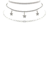 Rhinestone Star Charm 3 Layered Necklace | Mixtshop LLC