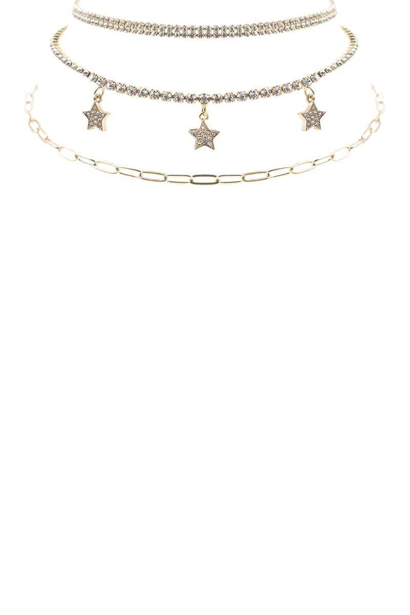 Rhinestone Star Charm 3 Layered Necklace | Mixtshop LLC