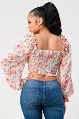 Chic Floral Sweetheart Smocked Body Blouse Top | Mixtshop LLC