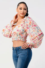 Chic Floral Sweetheart Smocked Body Blouse Top | Mixtshop LLC