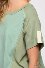 Ribbed And Solid Mixed Raw Edge Top | Mixtshop LLC