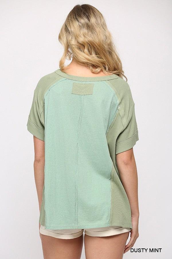 Ribbed And Solid Mixed Raw Edge Top | Mixtshop LLC