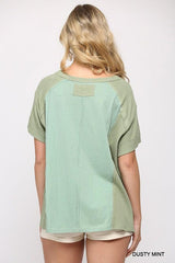 Ribbed And Solid Mixed Raw Edge Top | Mixtshop LLC
