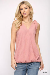 Solid Textured And Sleeveless Surplice Top With Shoulder Tie | Mixtshop LLC