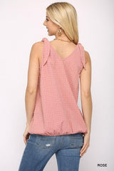 Solid Textured And Sleeveless Surplice Top With Shoulder Tie | Mixtshop LLC