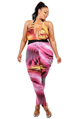 Plus Color Pattern Criss Cross Mock Neck Jumpsuit | Mixtshop LLC