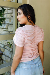 Mesh Ruched Cut-out Detail Short Sleeve Top | Mixtshop LLC